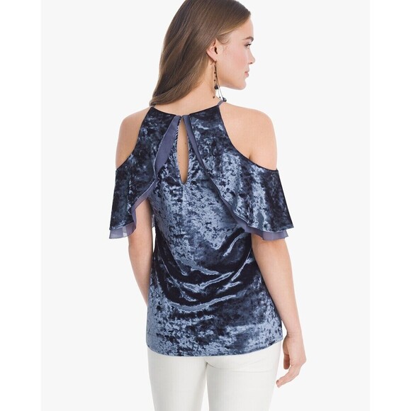 WHBM Top Short-Sleeve Cold-Shoulder Crushed Velvet Chiffon Party Blouse Small - Picture 1 of 10